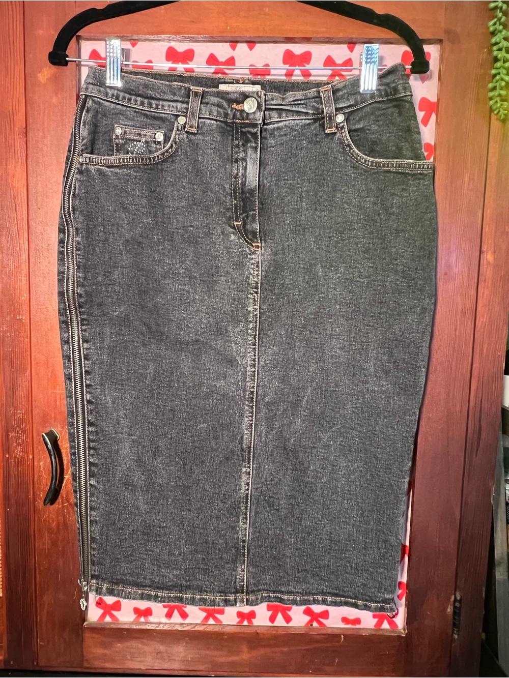 Blumarine Y2K Black Washed Denim Pencil Skirt size 44/med/8